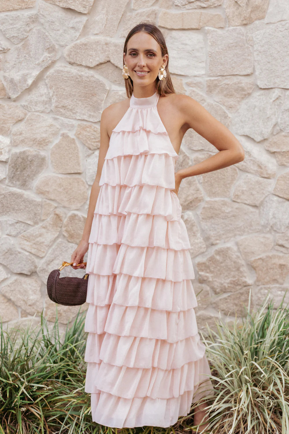 Whimsical Halter-Neck Tiered Chiffon Floor-Length Evening Dress