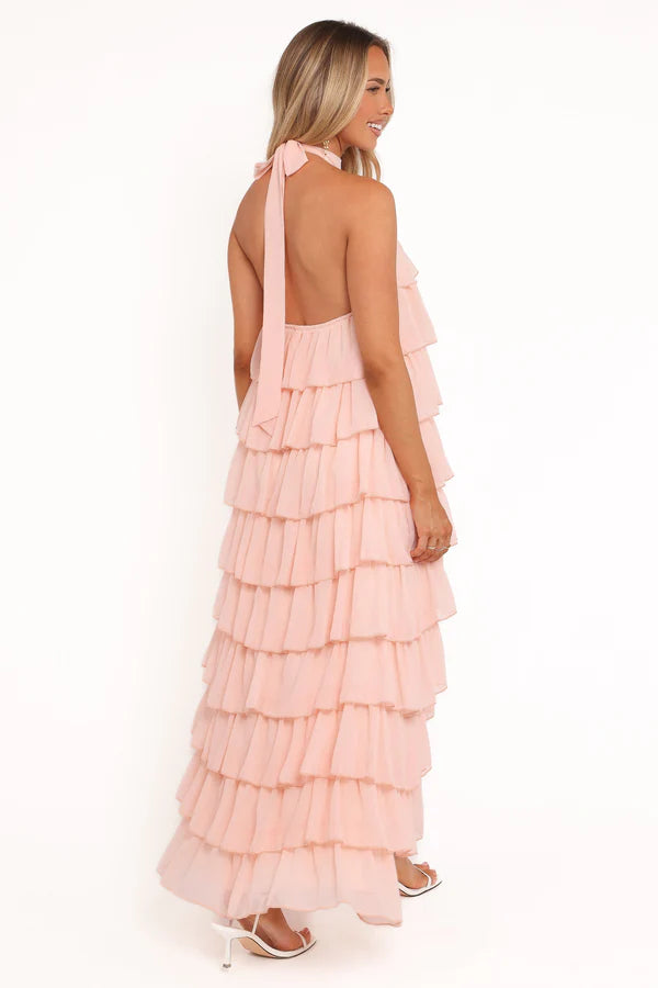 Whimsical Halter-Neck Tiered Chiffon Floor-Length Evening Dress