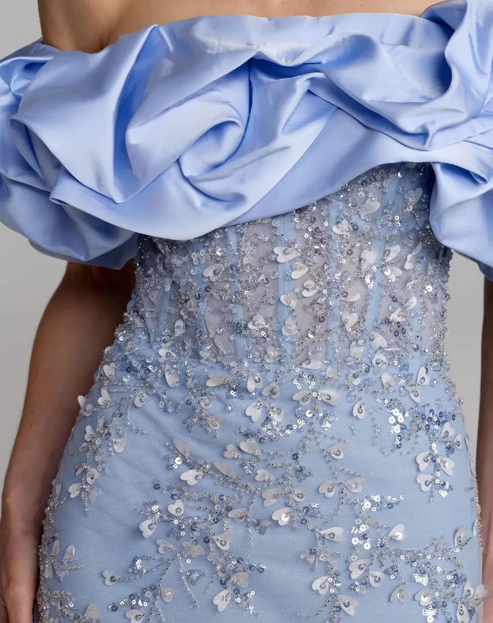 Whimsical Mermaid Off-the-Shoulder Ruffled Sequin-Embellished Floor Length Evening Dress
