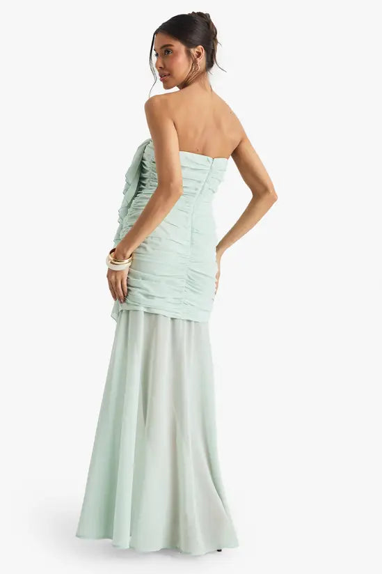 Whimsical Strapless Ruched Ruffle-Trim Two-Piece Floor-Length Evening Dresses