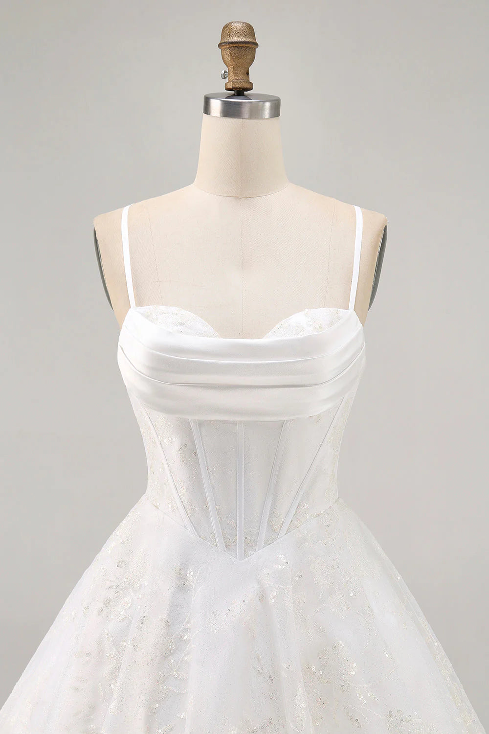 White A-Line Spaghetti Straps Sequins Corset Short Homecoming Dress