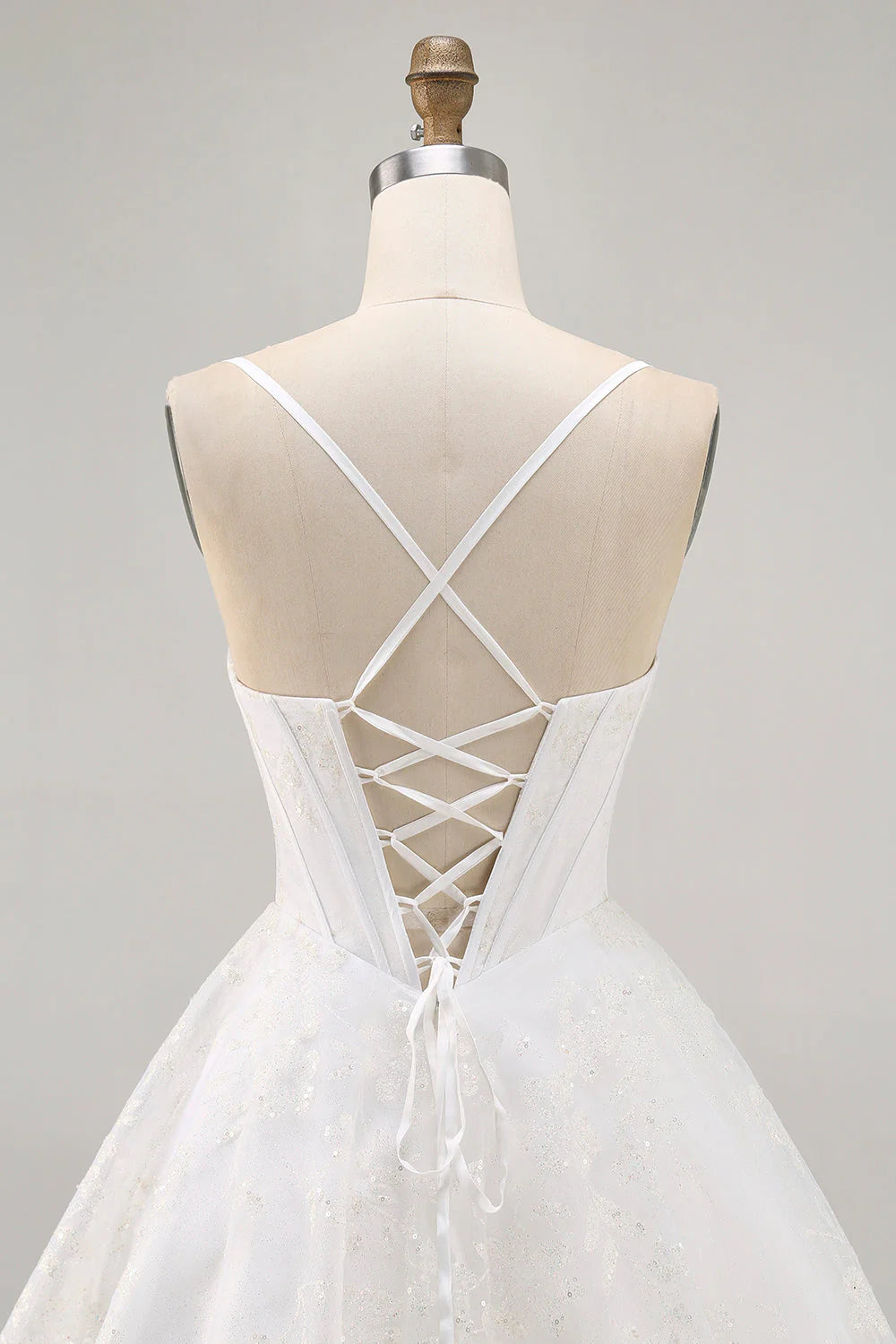 White A-Line Spaghetti Straps Sequins Corset Short Homecoming Dress