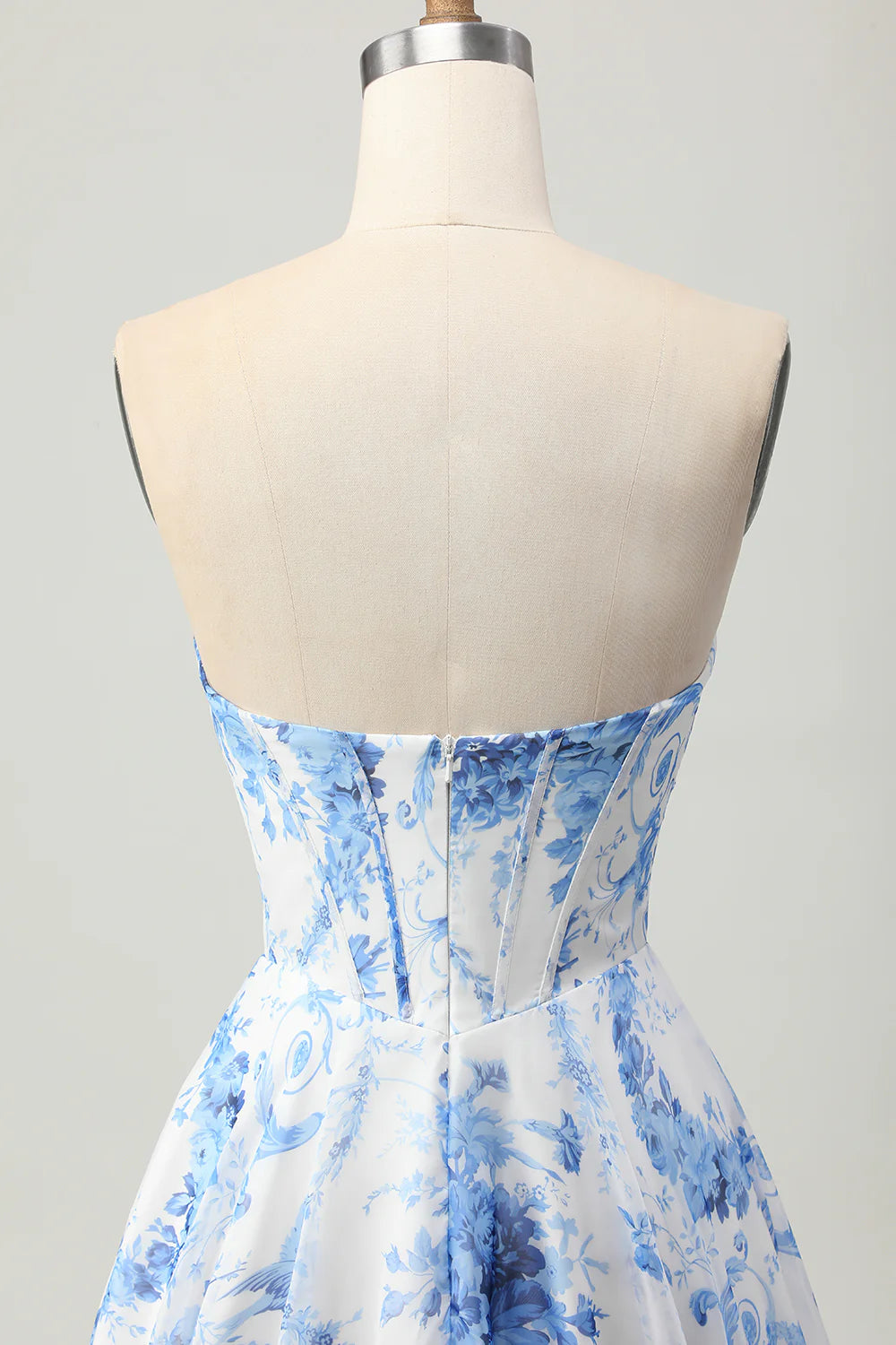White Blue Flower Corset A Line Short Homecoming Dress