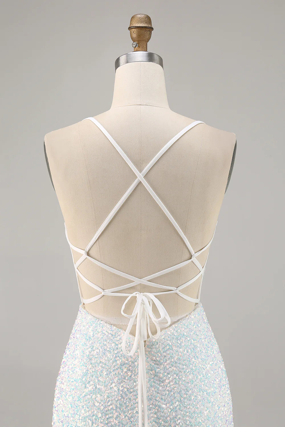 White Bodycon Spaghetti Straps Corset Short Homecoming Dress with Sequins