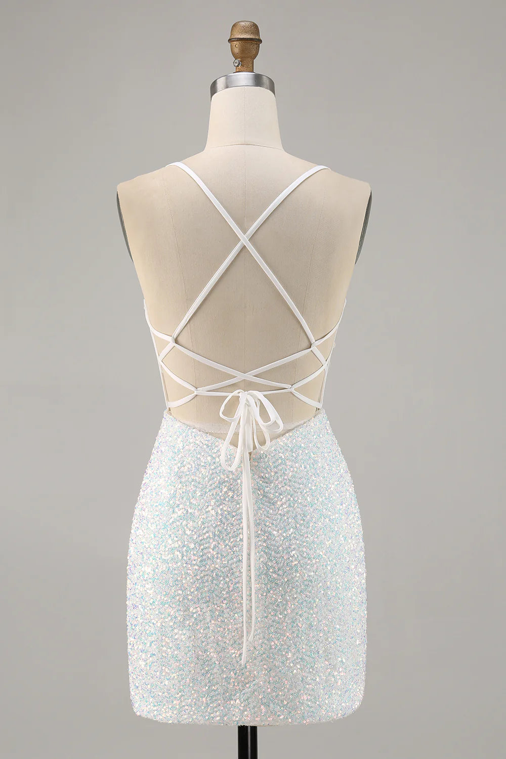 White Bodycon Spaghetti Straps Corset Short Homecoming Dress with Sequins