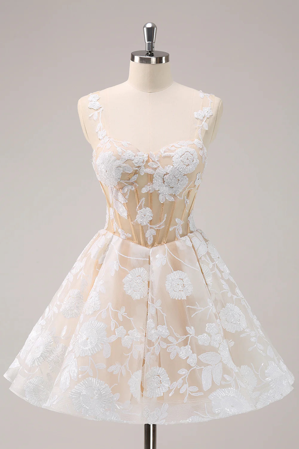 White Corset Floral Short A-Line Homecoming Dress