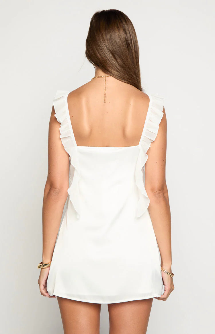 White Elasticated shoulder straps Full Of Charm Mini Dress