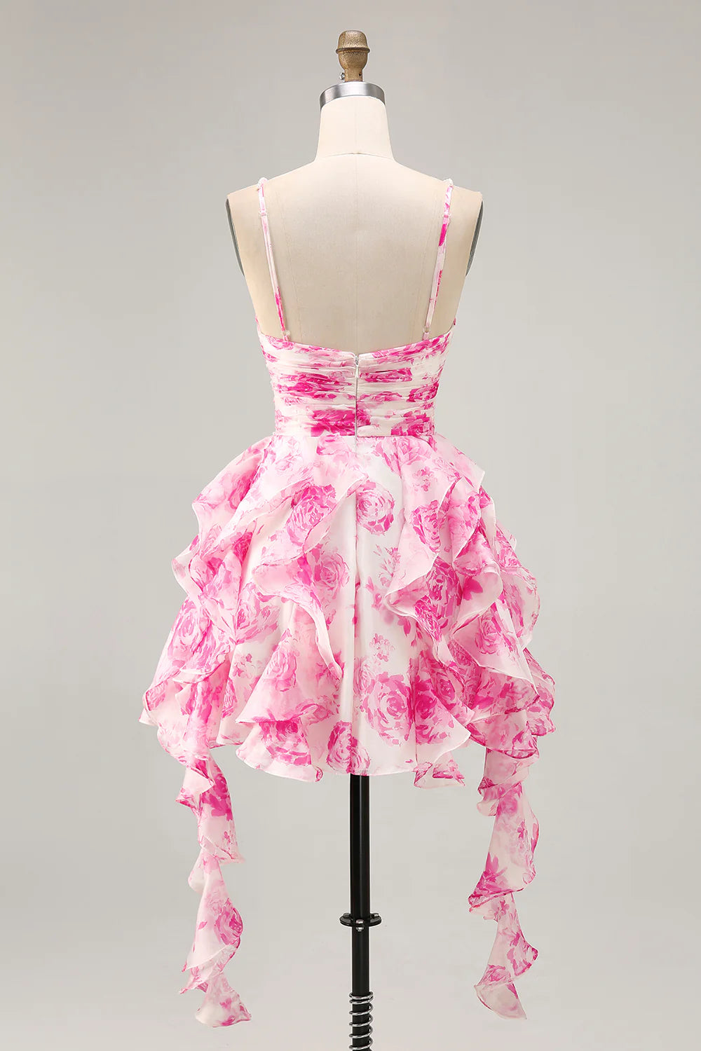 White Fuchsia Flower A-Line Halter Beaded Short Homecoming Dress with Pearls