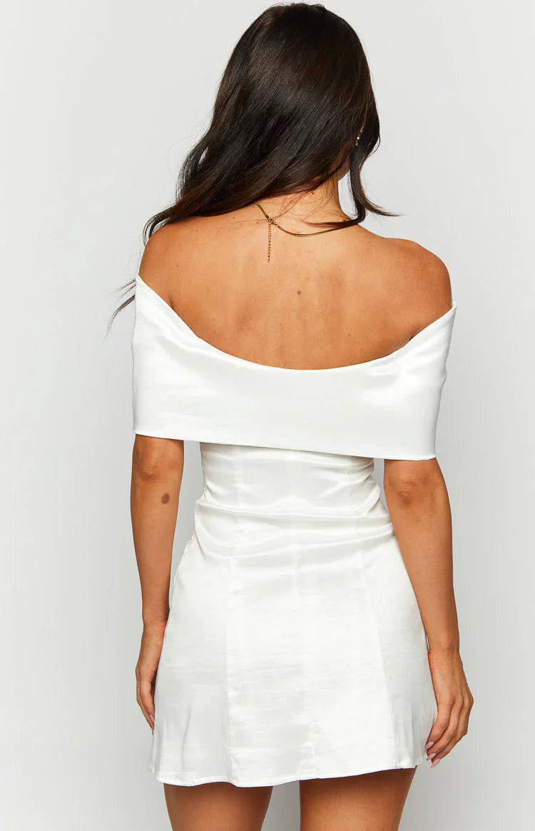 White Large bow detailing on bust Mini Dress
