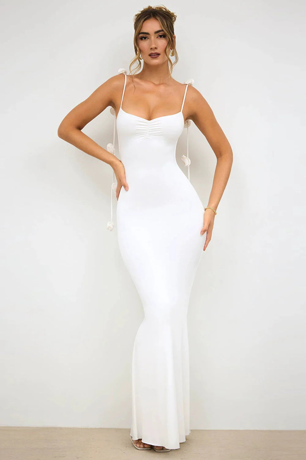 White Mermaid Spaghetti Straps Backless Formal Dress