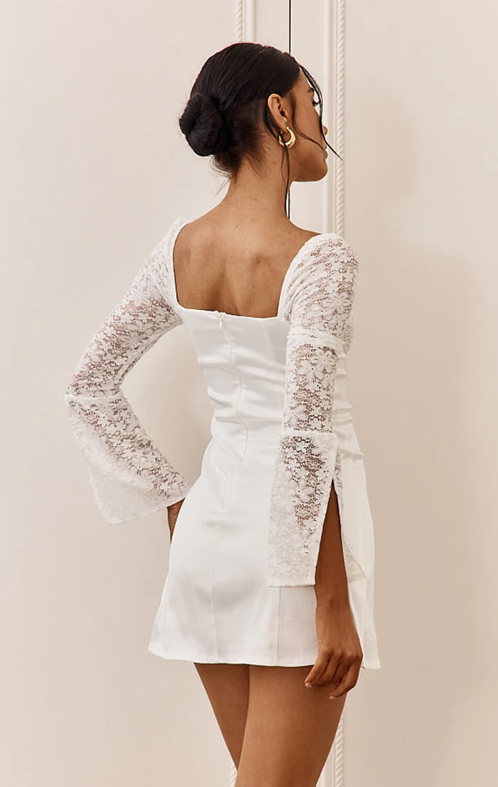 White lace long sleeved beautiful and charming slit dress