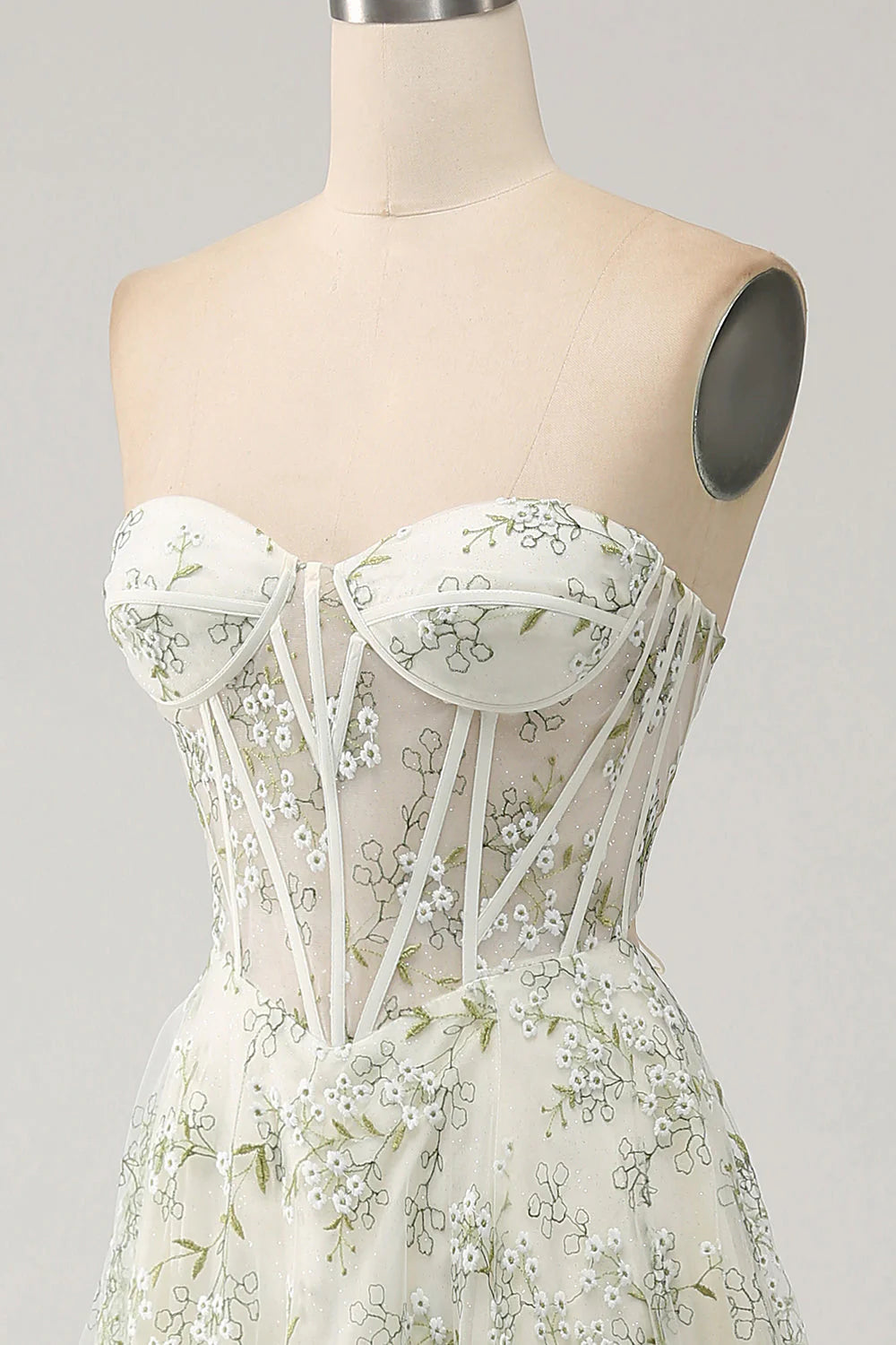 Light Green A-Line Sweetheart Corset Long Prom Dress with Embroidery