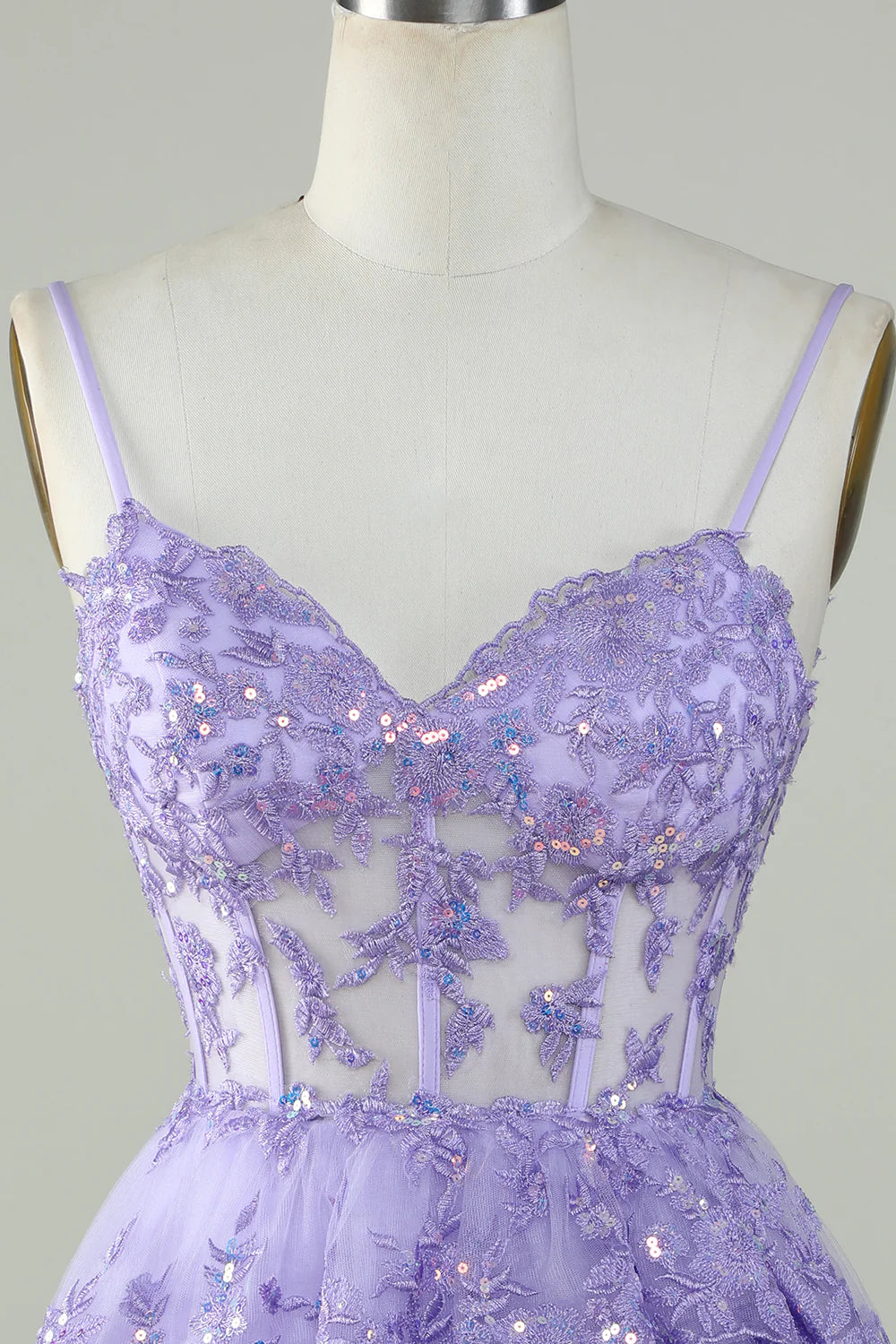 Sparkly Spaghetti Straps Sequins Purple Short Full Of Charm Homecoing Dress