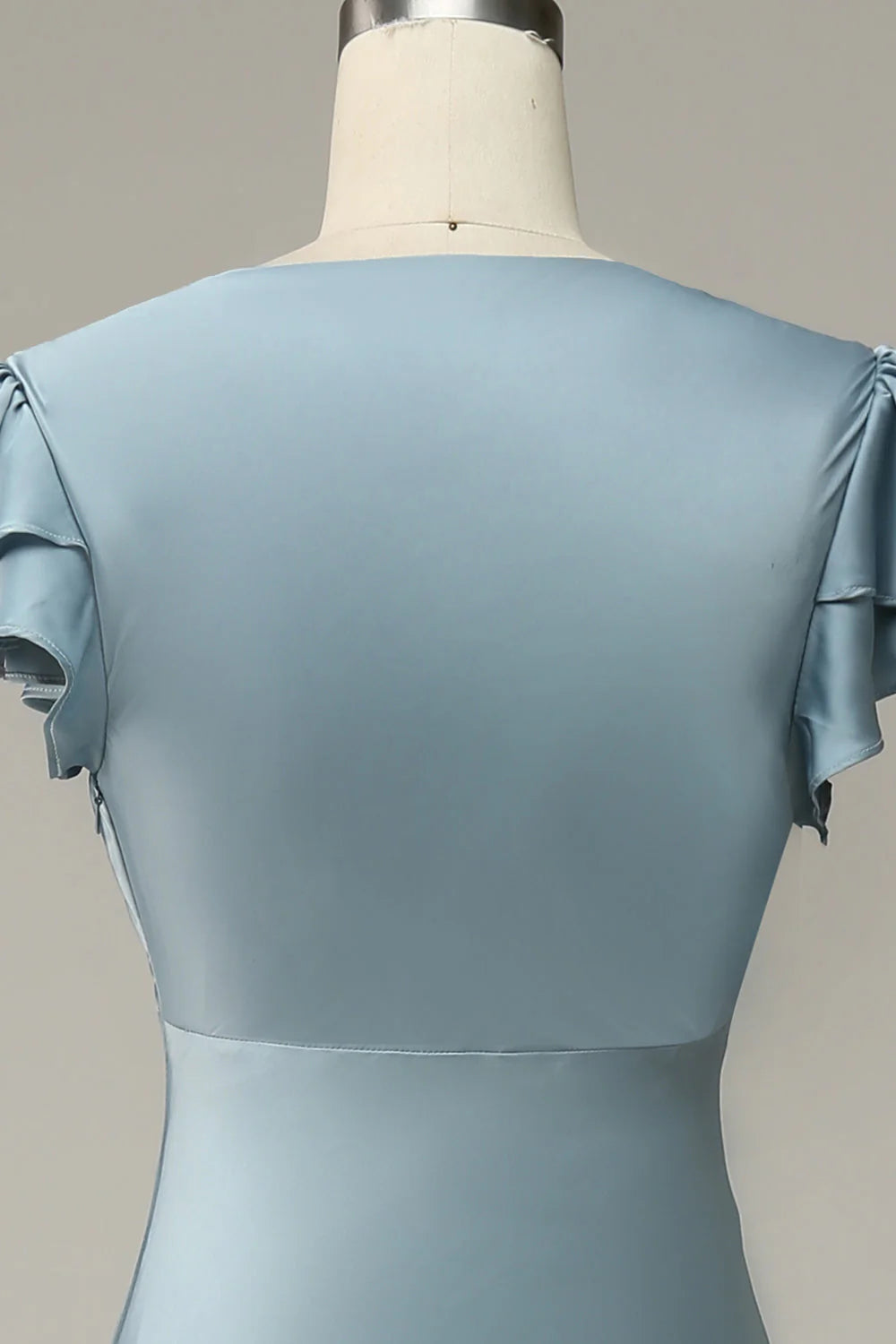 Grey Blue Satin Simple Prom Dress with Ruffles