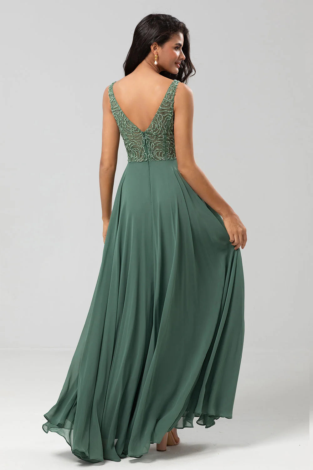 Confidently Charismatic A Line V Neck Eucalyptus Long Mother of the Bride Dresses