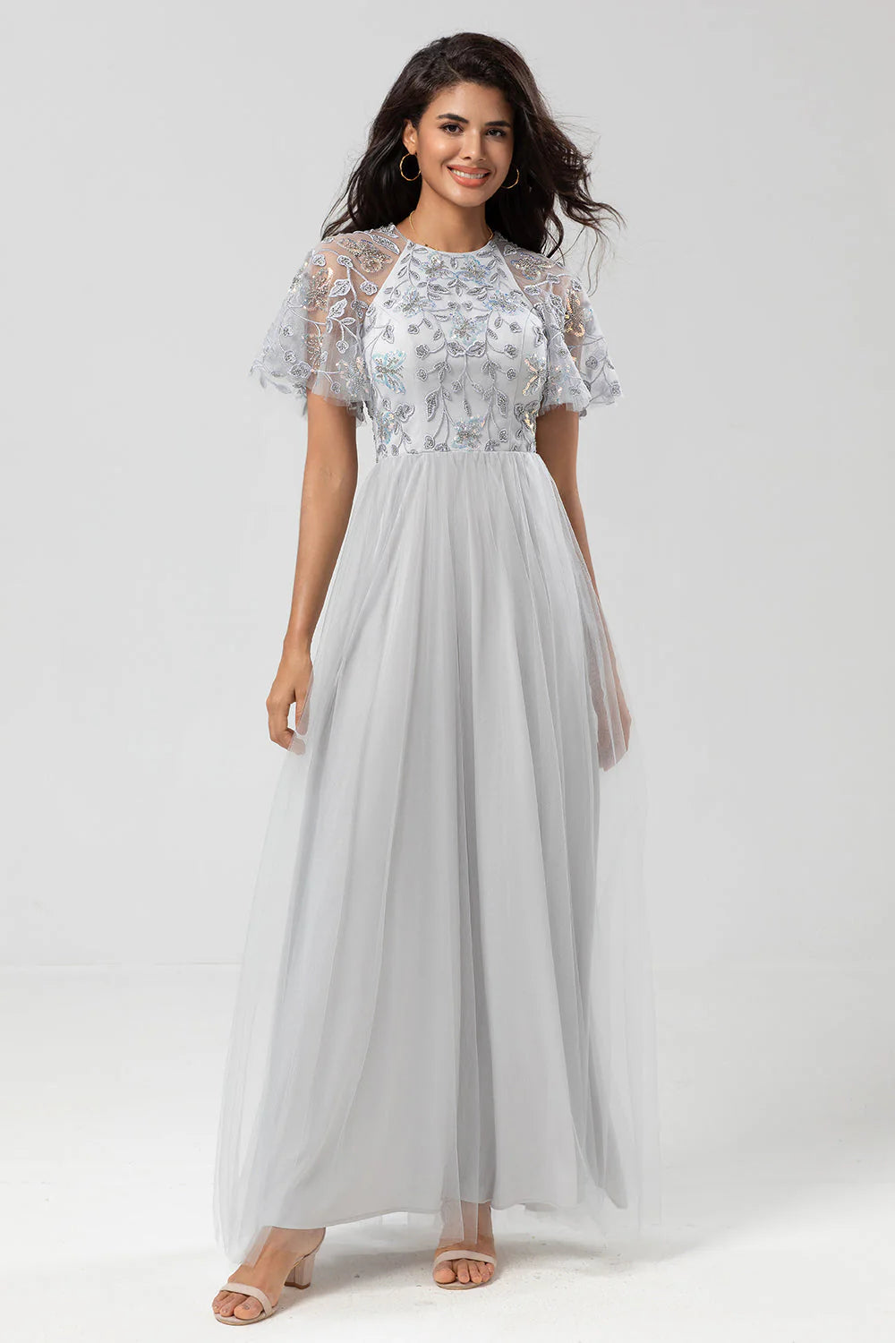 Classic Elegance A-Line Jewel Neck Grey Long Mother of the Bride Dresses