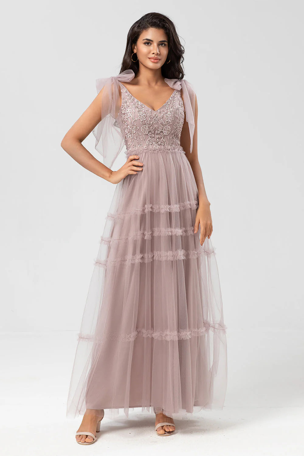 Keeper of My Heart A-Line V Neck Dusty Pink Long Mother of the Bride Dresses