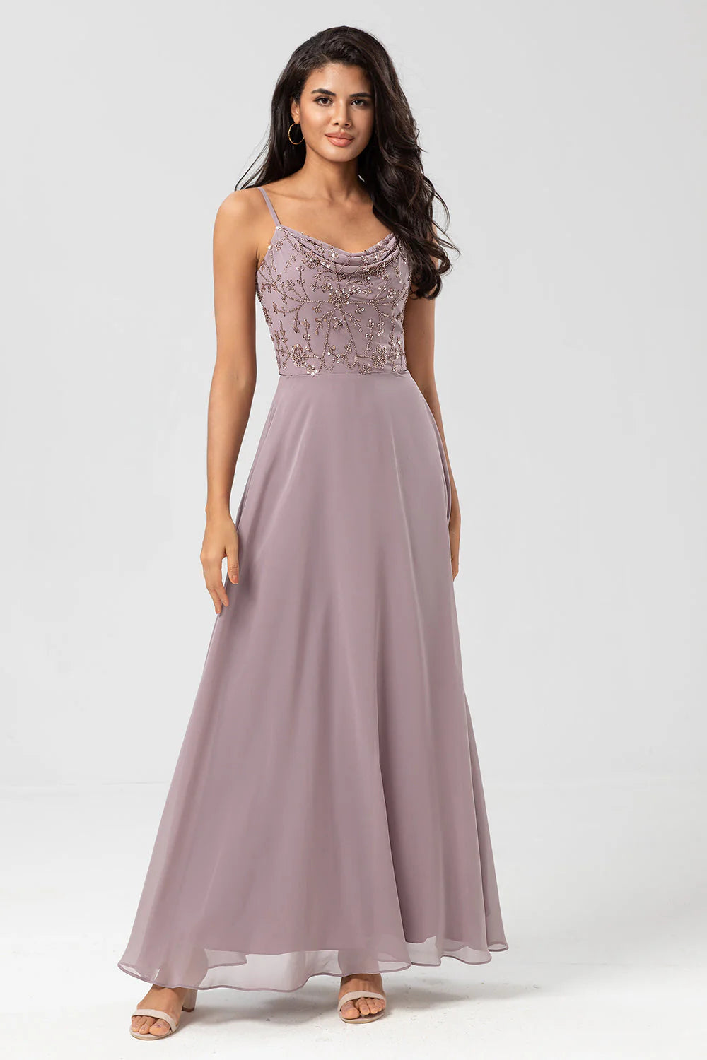 ertifiably Chic A Line Spaghetti Straps Dusty Pink Long Mother of the Bride Dresses