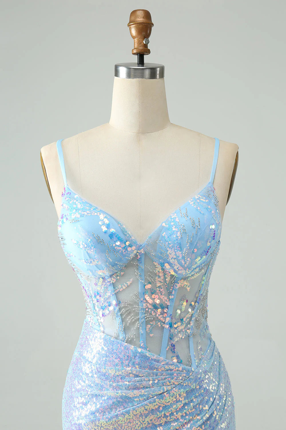 Glitter Light Blue Tight Spaghetti Straps Shor Full Of Charm Homecoing Dress