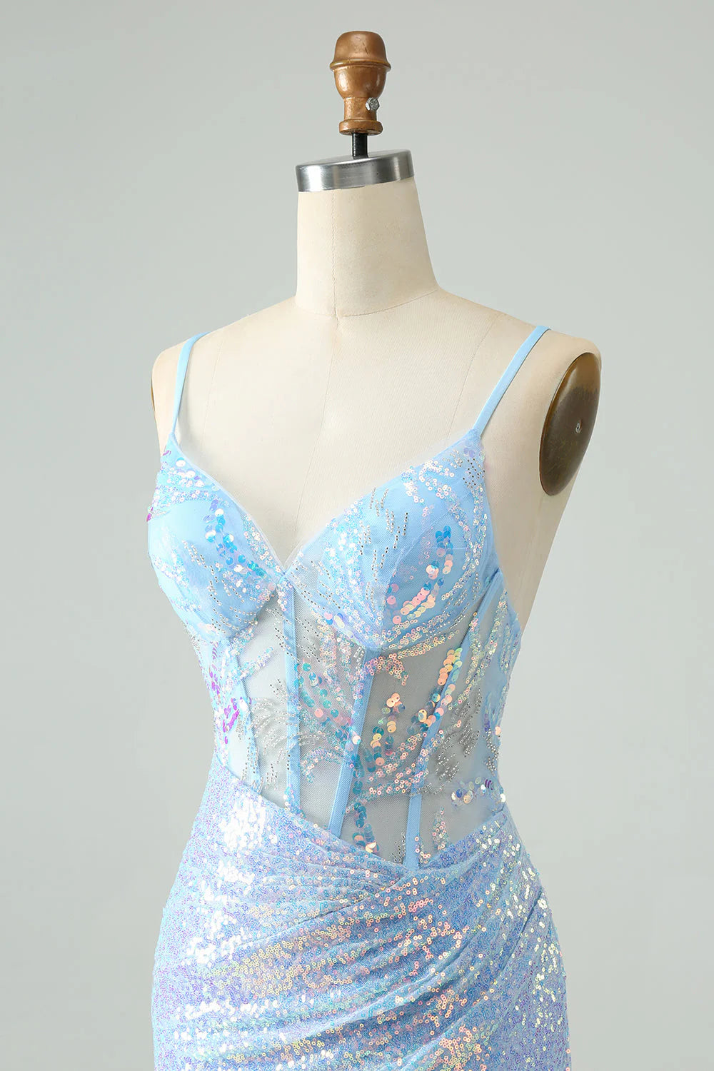 Glitter Light Blue Tight Spaghetti Straps Shor Full Of Charm Homecoing Dress