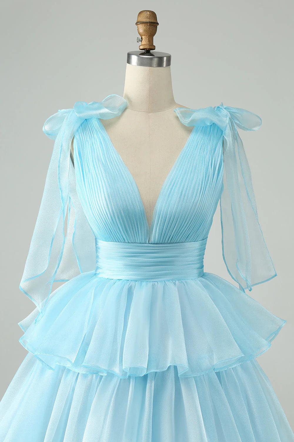 Sky Blue A Line V Neck Pleated Tiered Full Of Charm Homecoing Dress