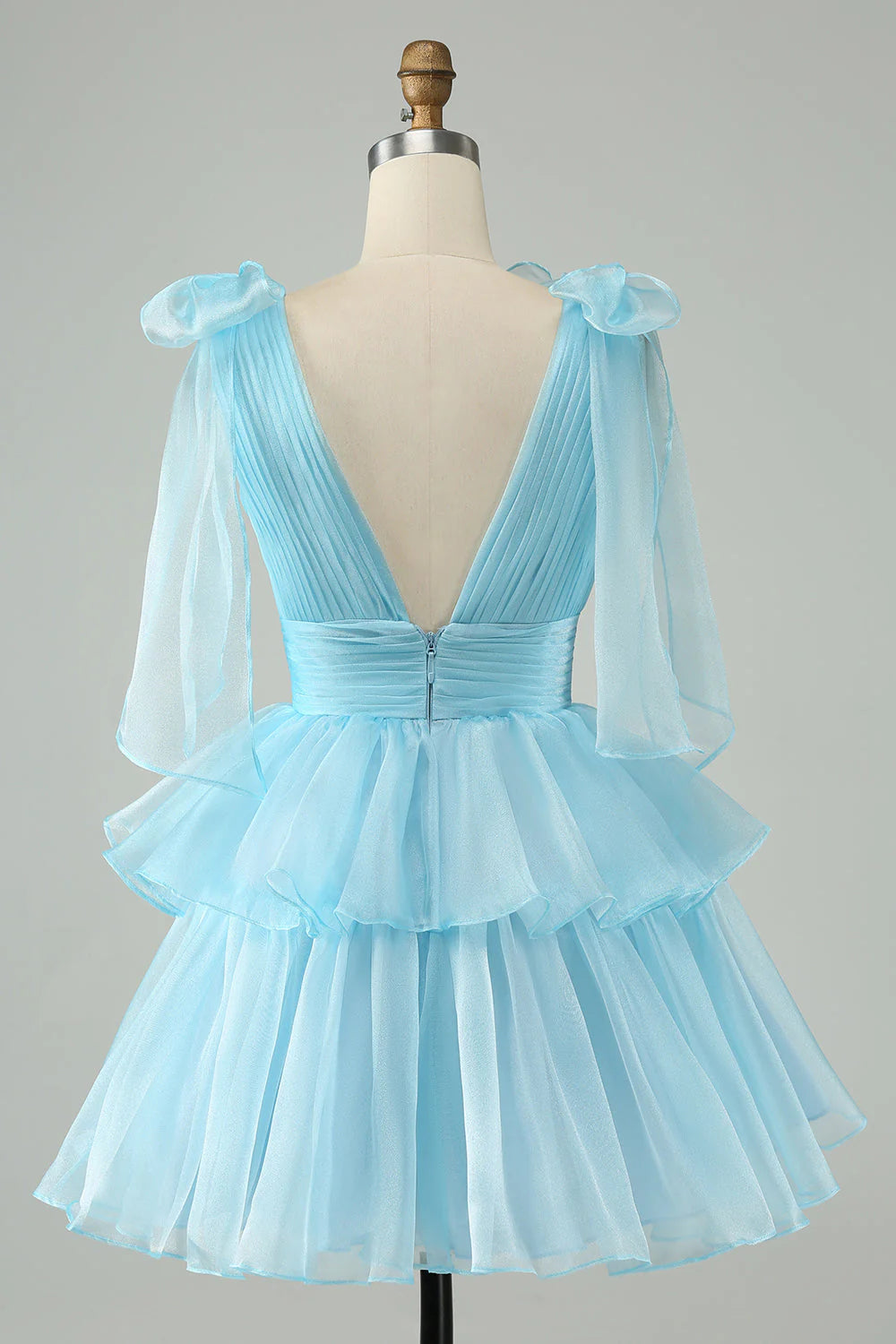 Sky Blue A Line V Neck Pleated Tiered Full Of Charm Homecoing Dress