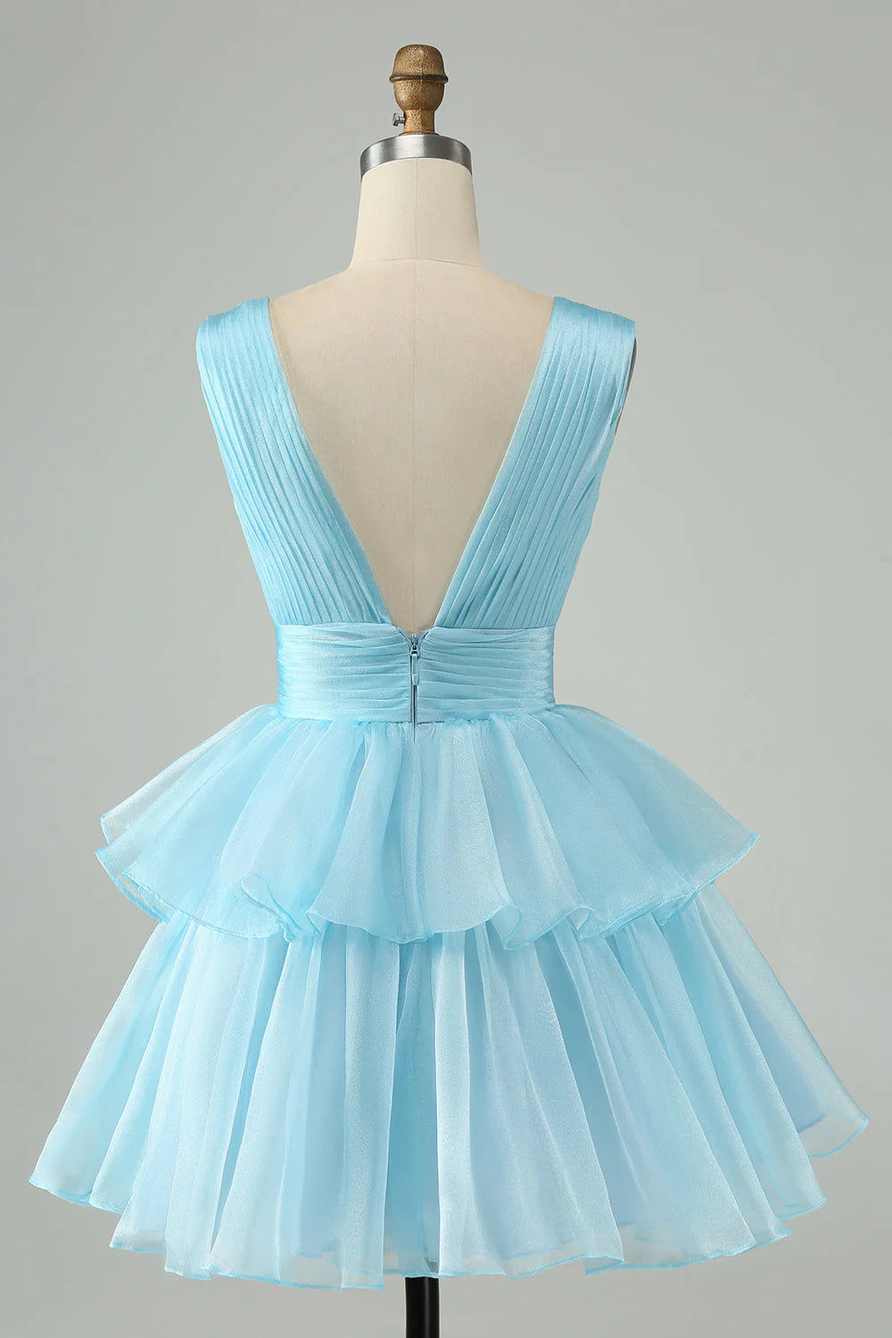Sky Blue A Line V Neck Pleated Tiered Full Of Charm Homecoing Dress