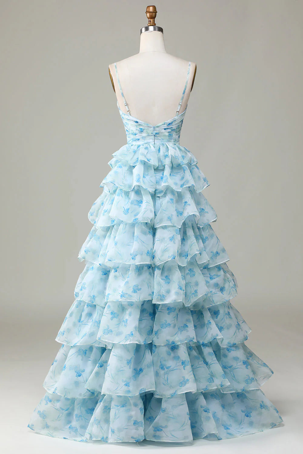 Spaghetti Straps Cut Out Tiered Blue Full Of Charm Prom Dress