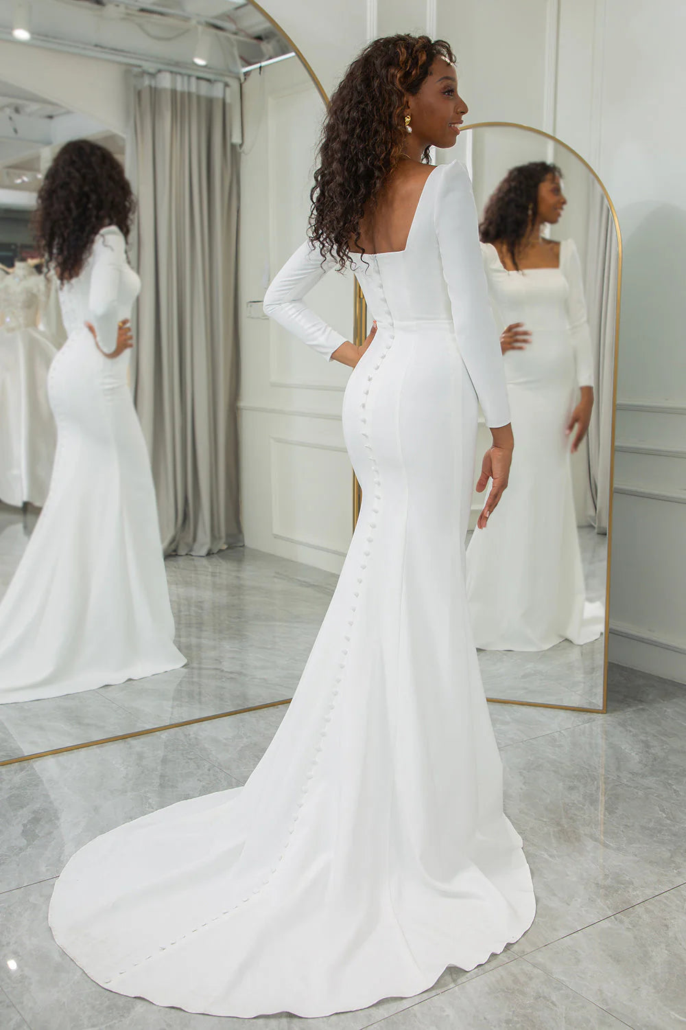 Ivory Mermaid Square Neck Full Of Charm Wedding Dress
