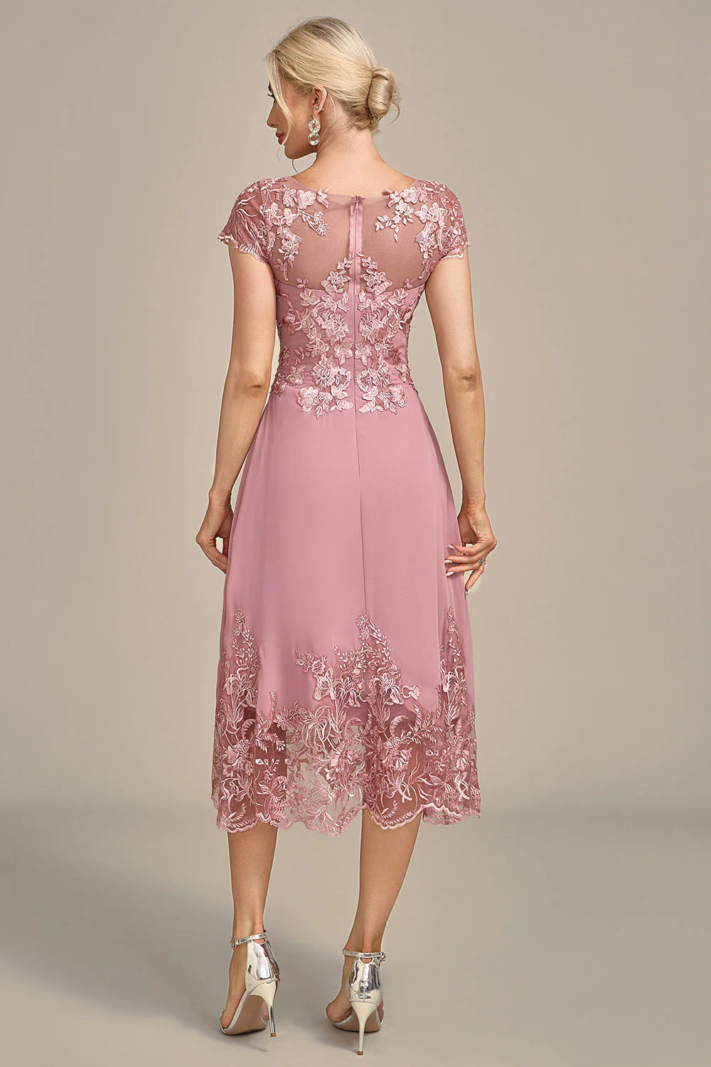 Dusty Rose A-Line Tea-Length Full Of Charm Mother of the Bride Dresses