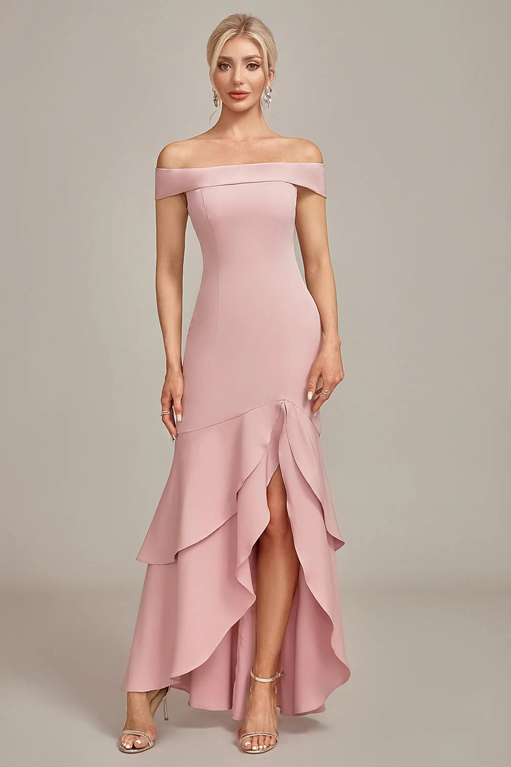 Pink Mermaid Asymmetrical Ruffled Mother of the Bride Dresses