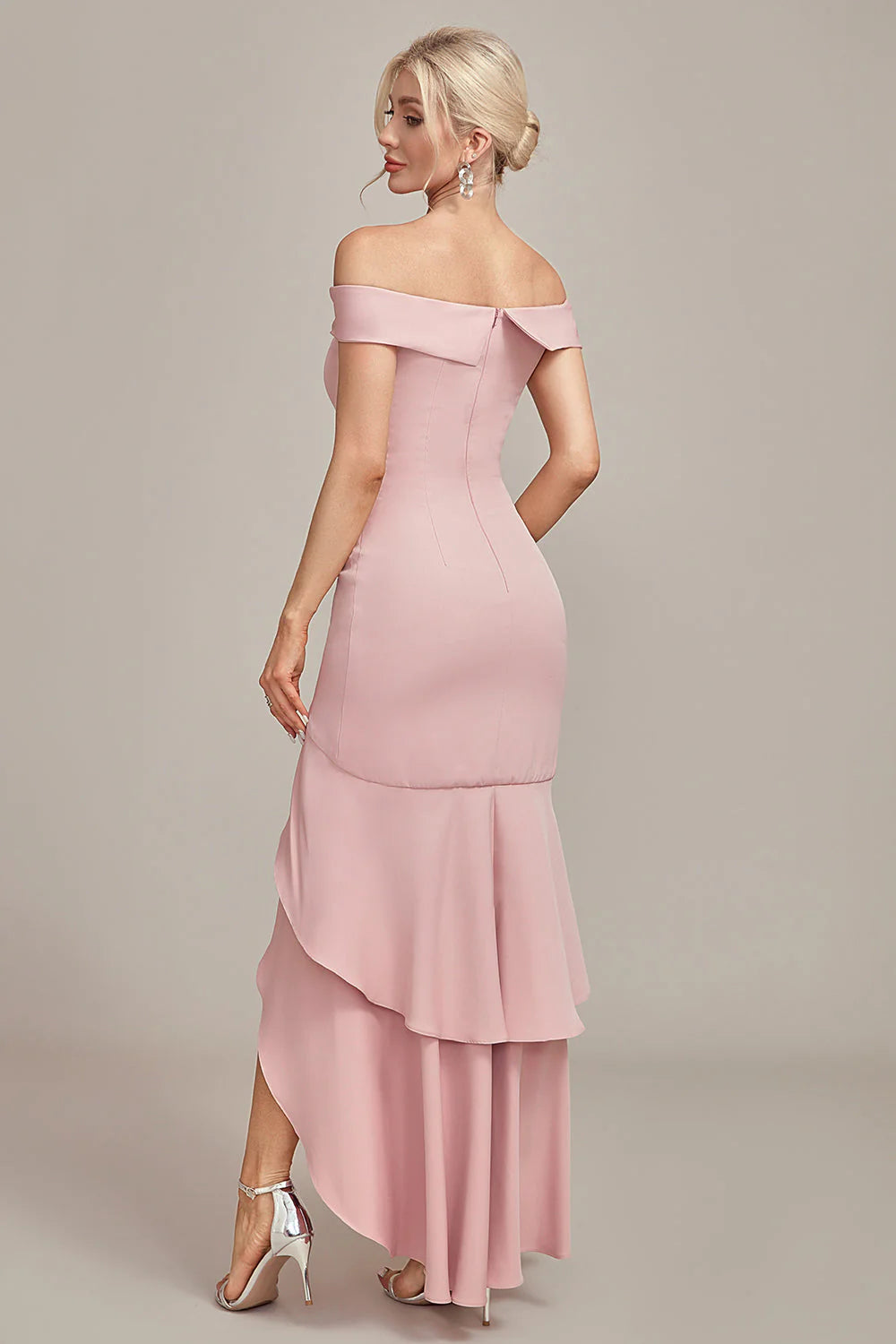 Pink Mermaid Asymmetrical Ruffled Mother of the Bride Dresses