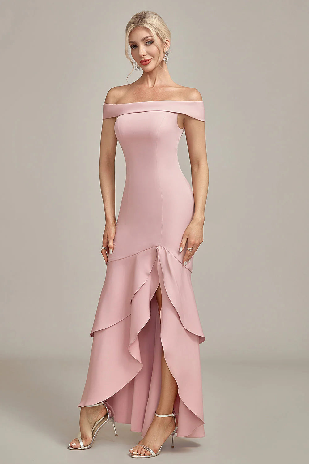 Pink Mermaid Asymmetrical Ruffled Mother of the Bride Dresses