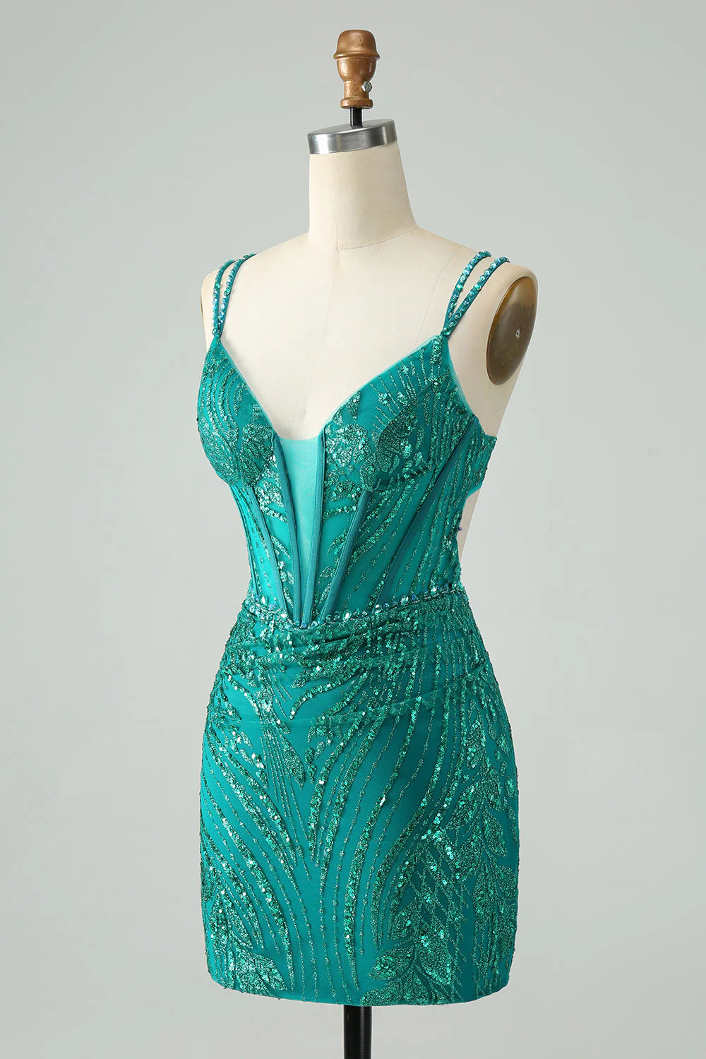 Sparkly Dark Green Bodycon Corset Short Full Of Charm Homecoing Dress