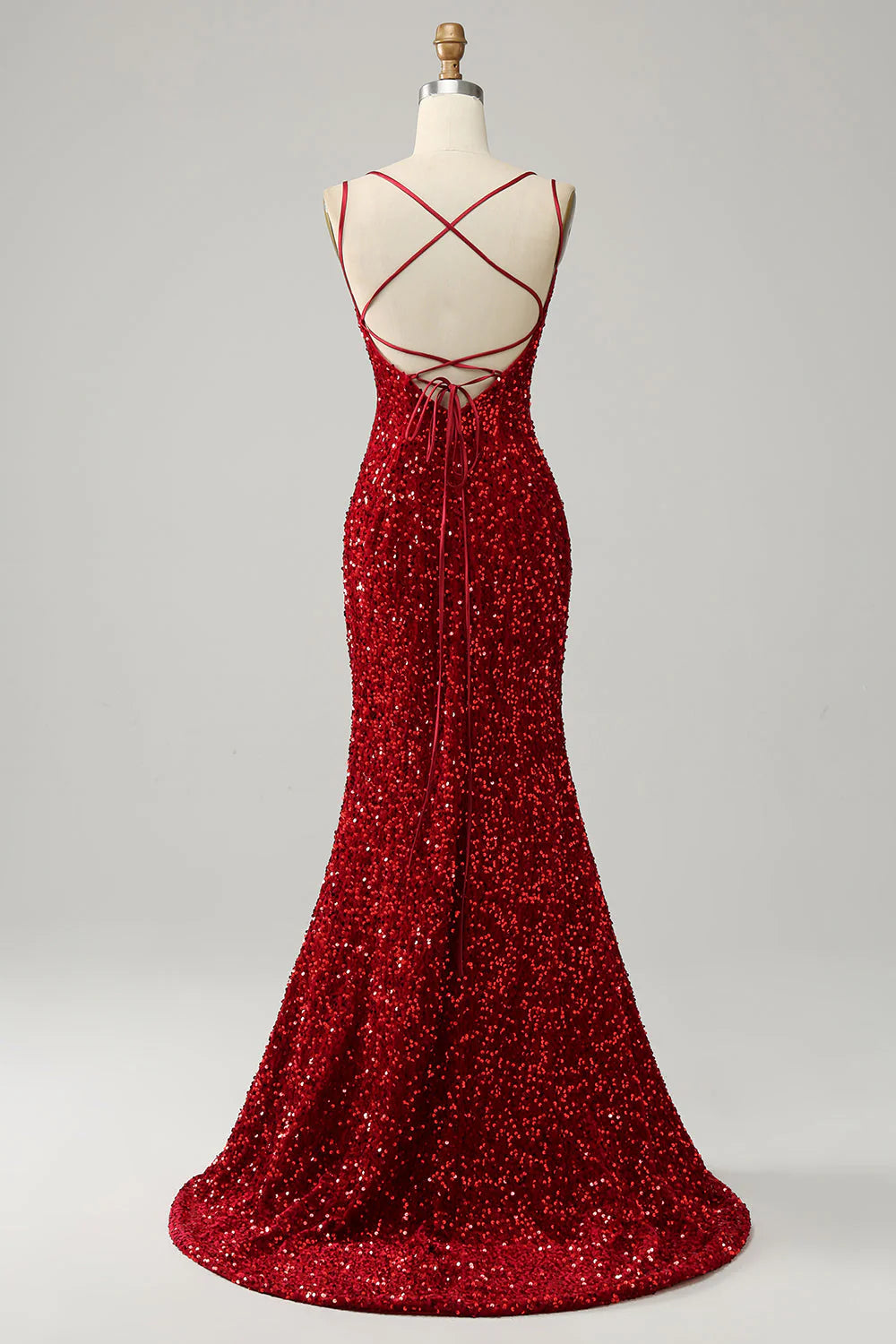 Red Sparkly Mermaid Backless Long Full Of Charm Prom Dress