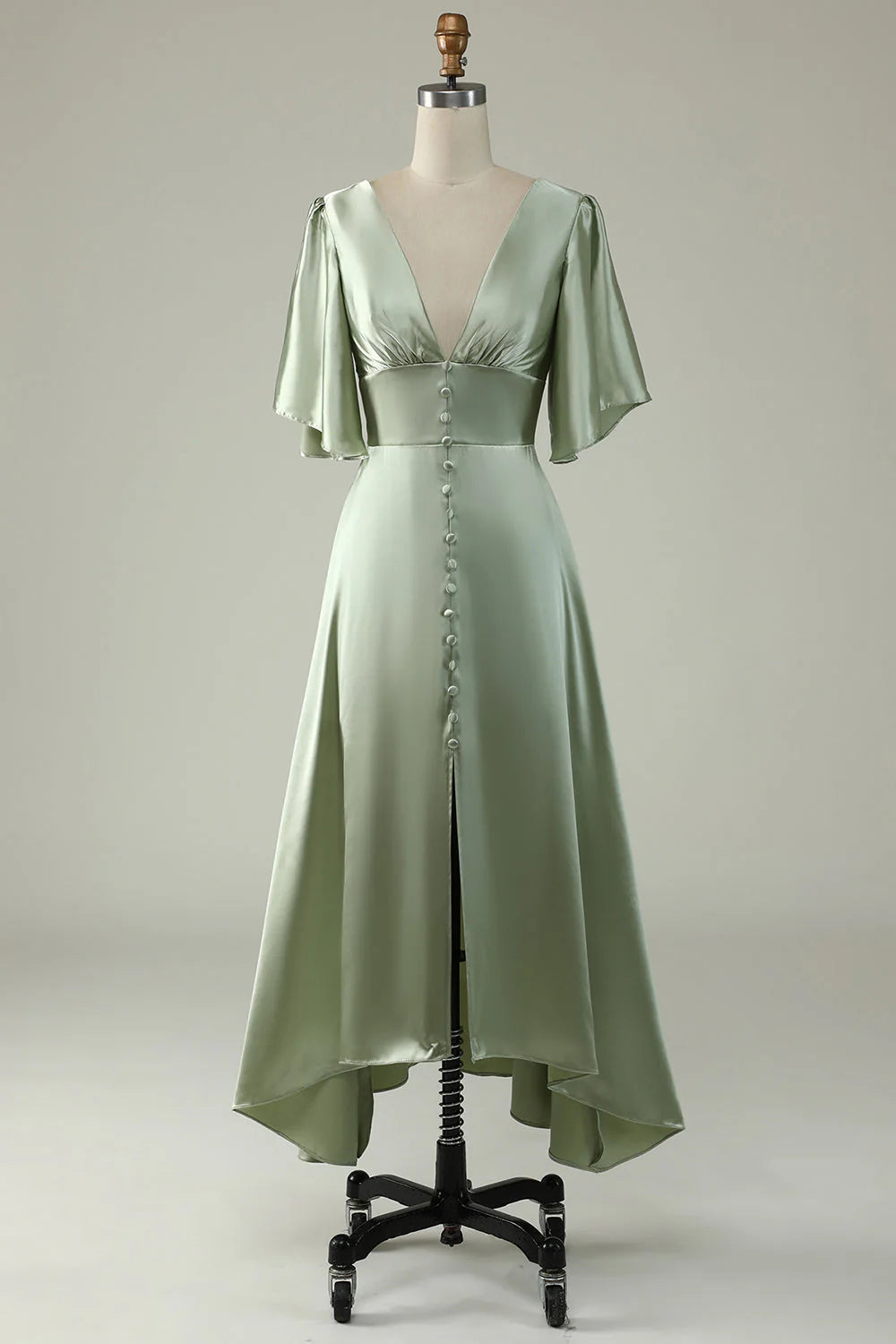 A Line Deep V Neck Light Green Full Of Charm Mother of Bride Dress