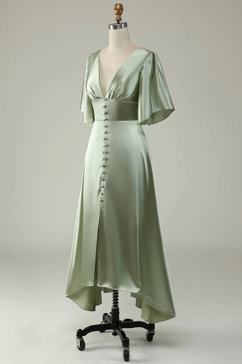 A Line Deep V Neck Light Green Full Of Charm Mother of Bride Dress