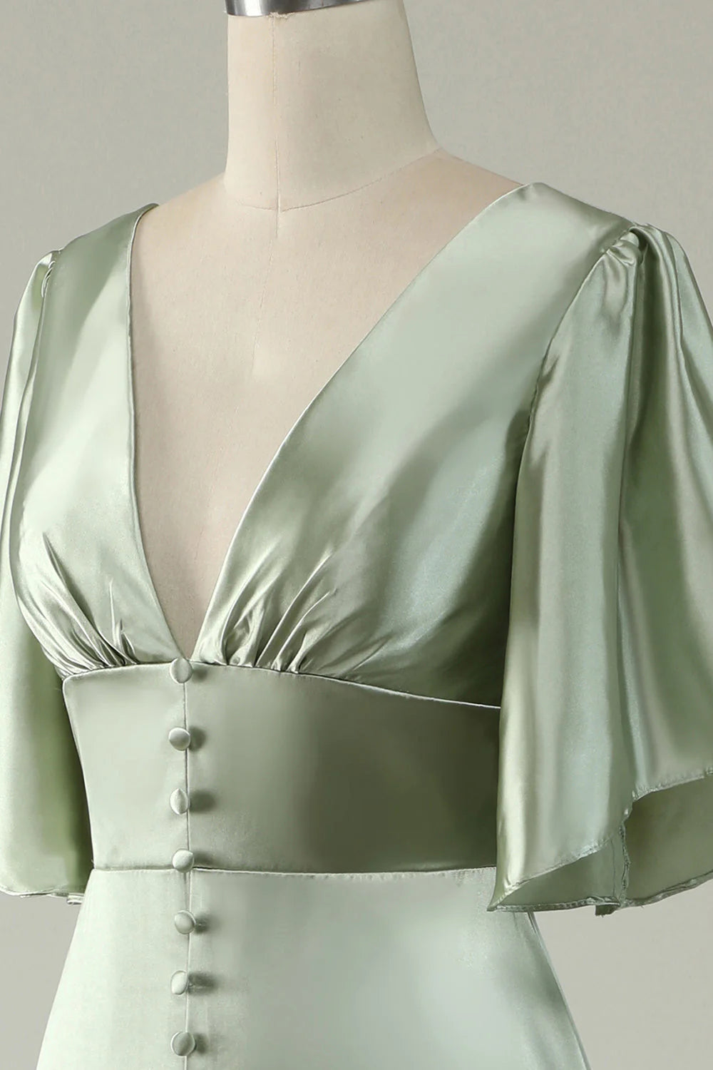 A Line Deep V Neck Light Green Full Of Charm Mother of Bride Dress