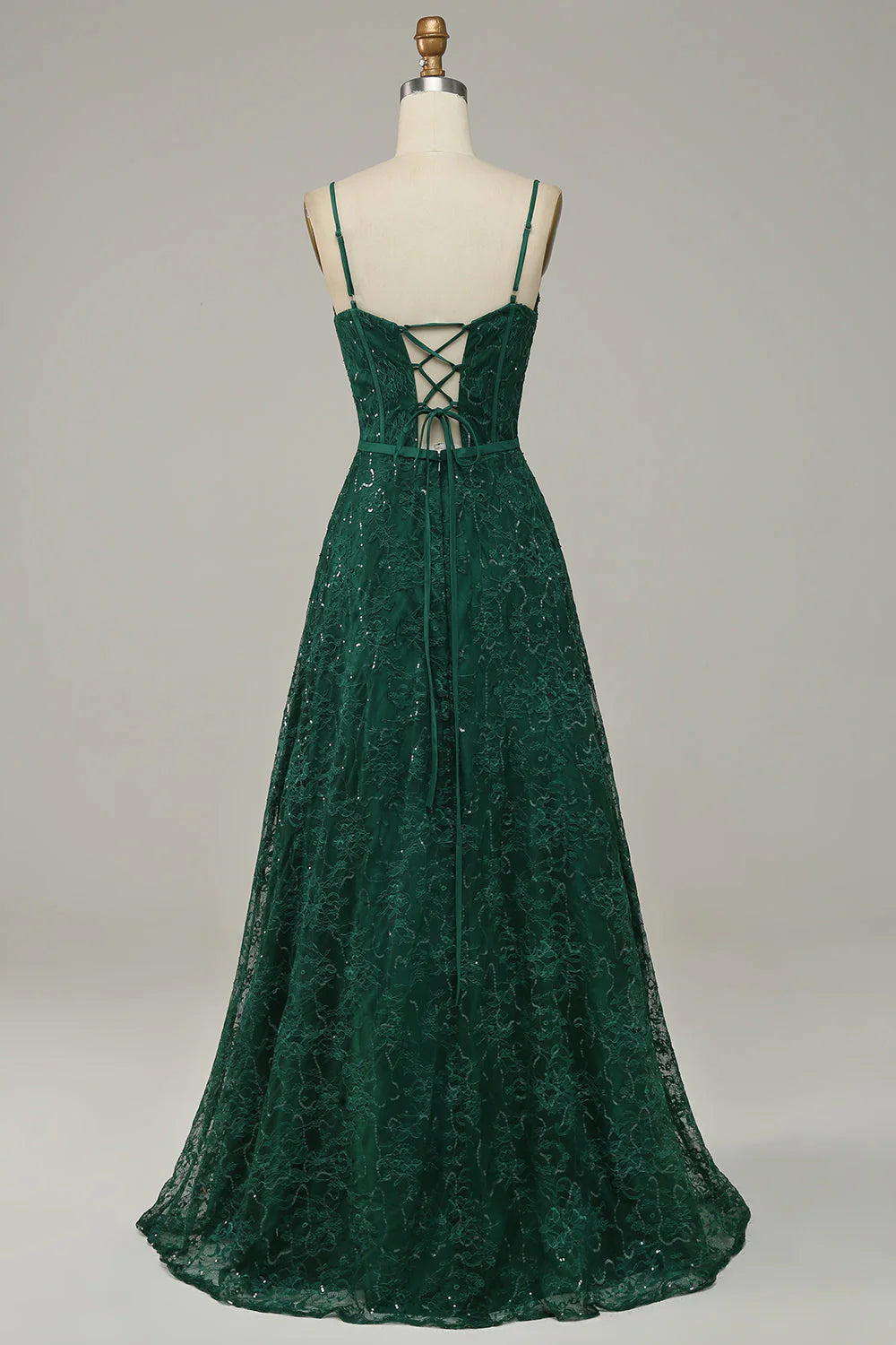 Dark Green Lace Spaghetti Straps Corset Full Of Charm Prom Dress