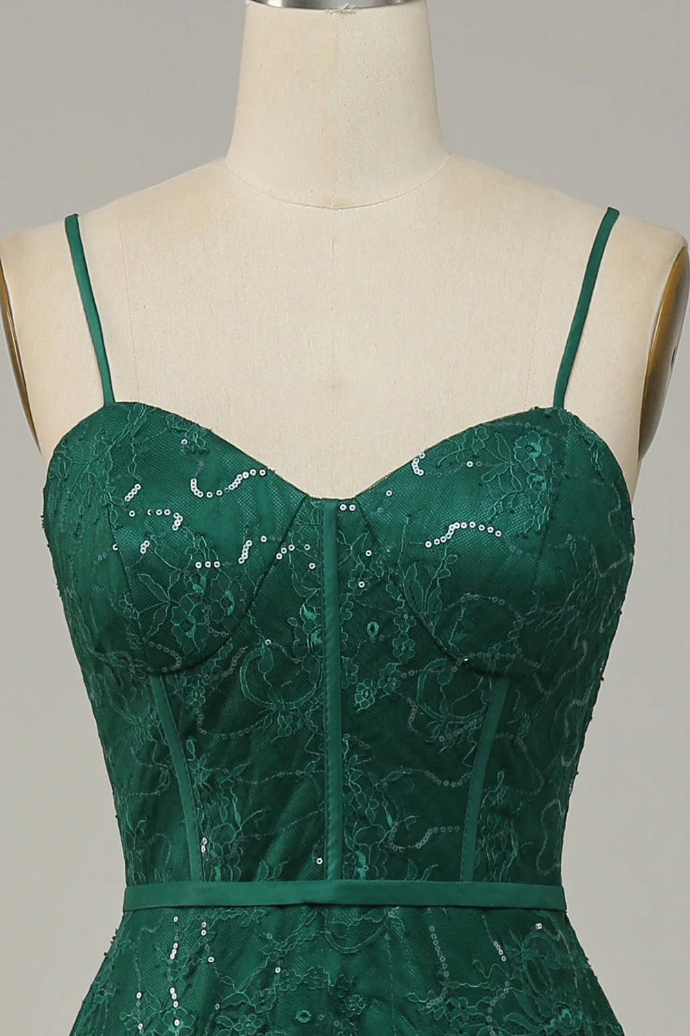 Dark Green Lace Spaghetti Straps Corset Full Of Charm Prom Dress