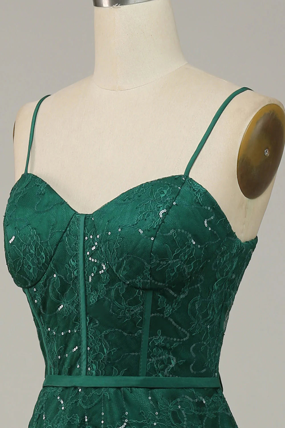 Dark Green Lace Spaghetti Straps Corset Full Of Charm Prom Dress