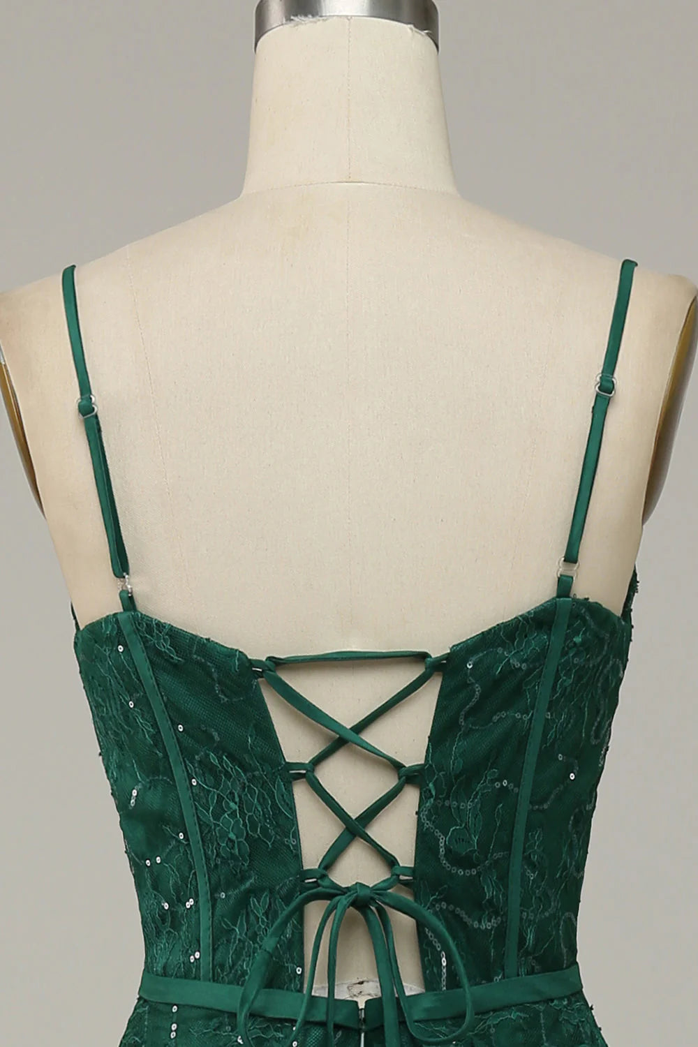 Dark Green Lace Spaghetti Straps Corset Full Of Charm Prom Dress