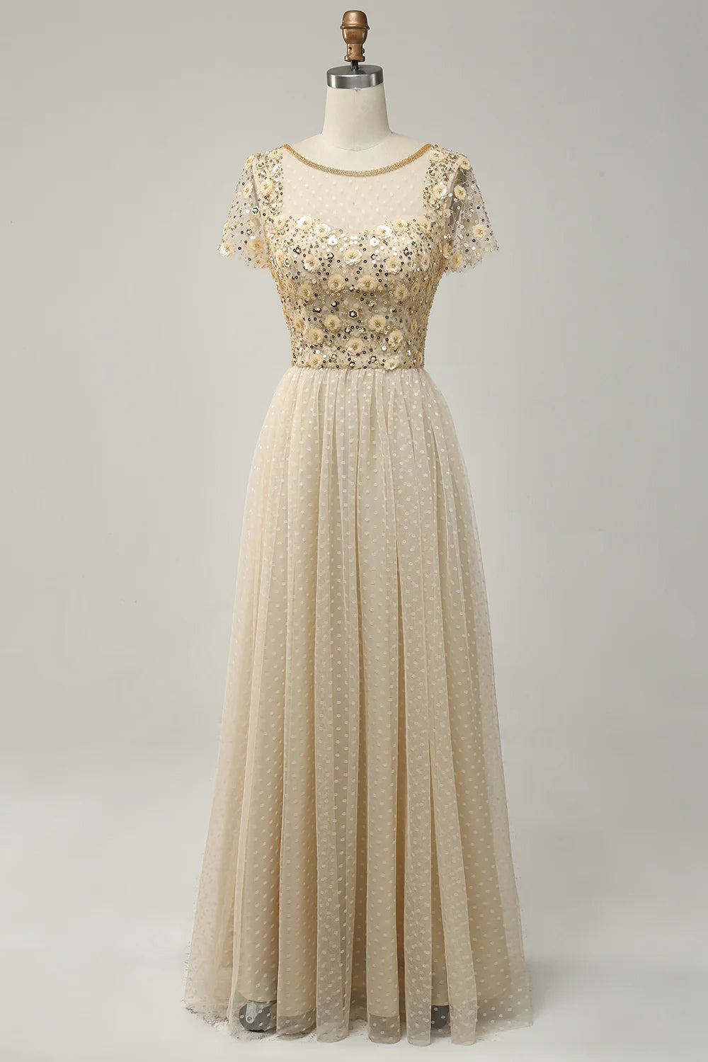 A Line Flower Beaded Apricot Long Mother of the Bride Dresses
