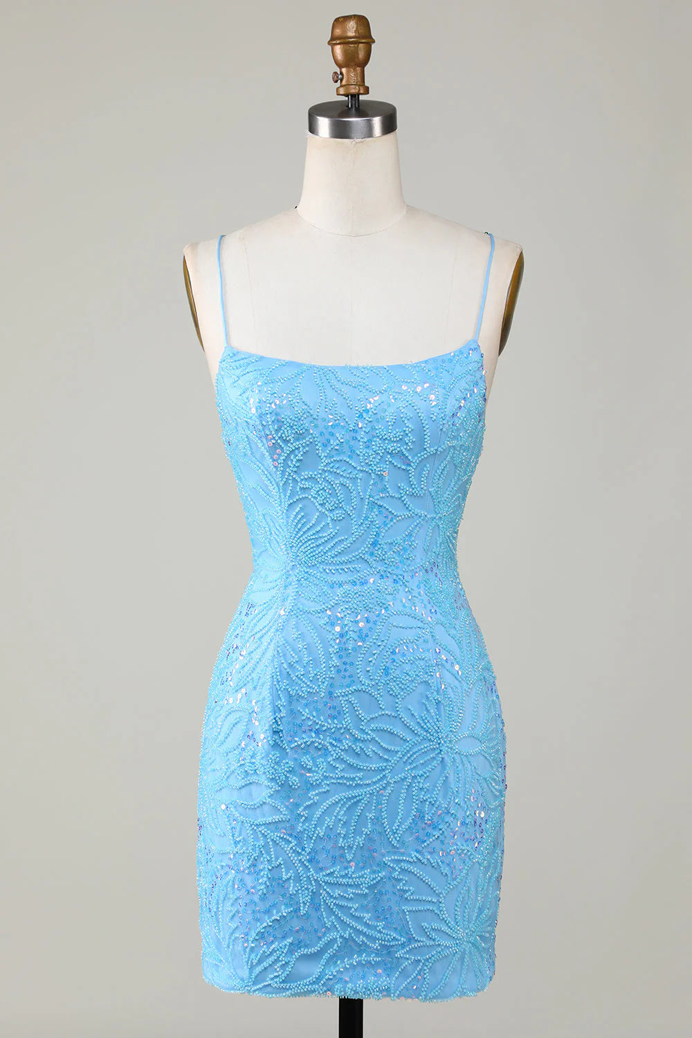 Sparkly Blue Beaded Tight Short Full Of Charm Homecoing Dress