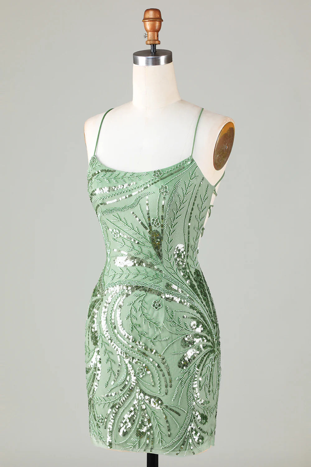 Green Spaghetti Straps Tight Glitter Full Of Charm Homecoing Dress