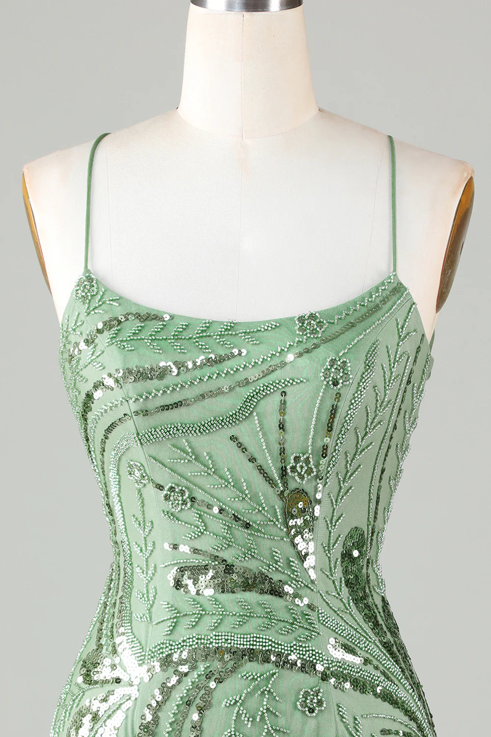 Green Spaghetti Straps Tight Glitter Full Of Charm Homecoing Dress