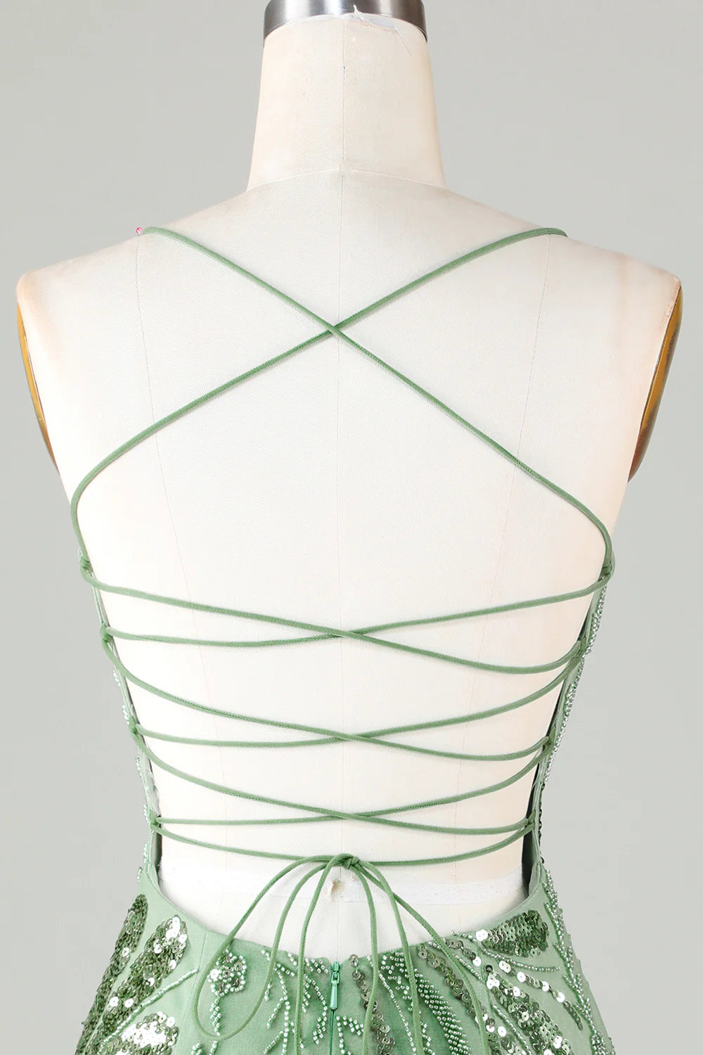 Green Spaghetti Straps Tight Glitter Full Of Charm Homecoing Dress