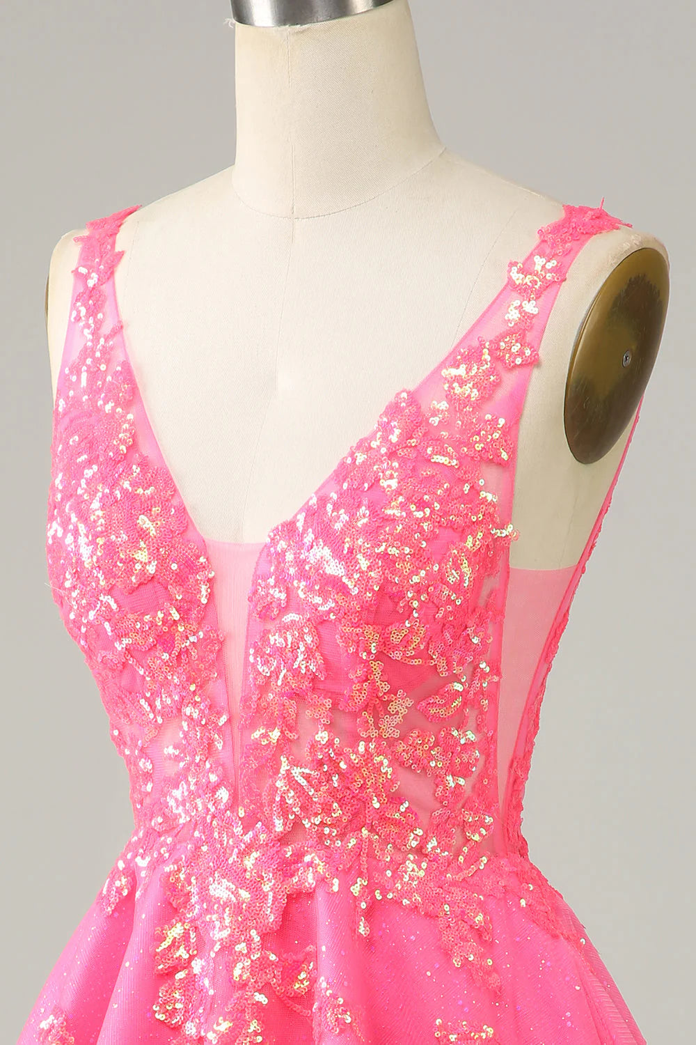 Fuchsia Sequined V Neck Backless Short Full Of Charm Homecoing Dress