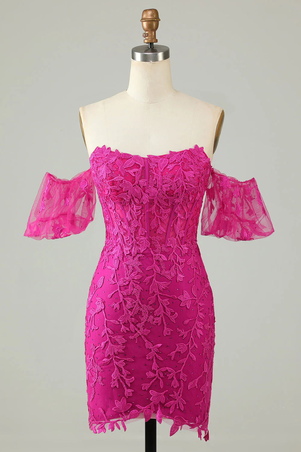 Fuchsia Off the Shoulder Bodycon Appliques Full Of Charm Homecoing Dress