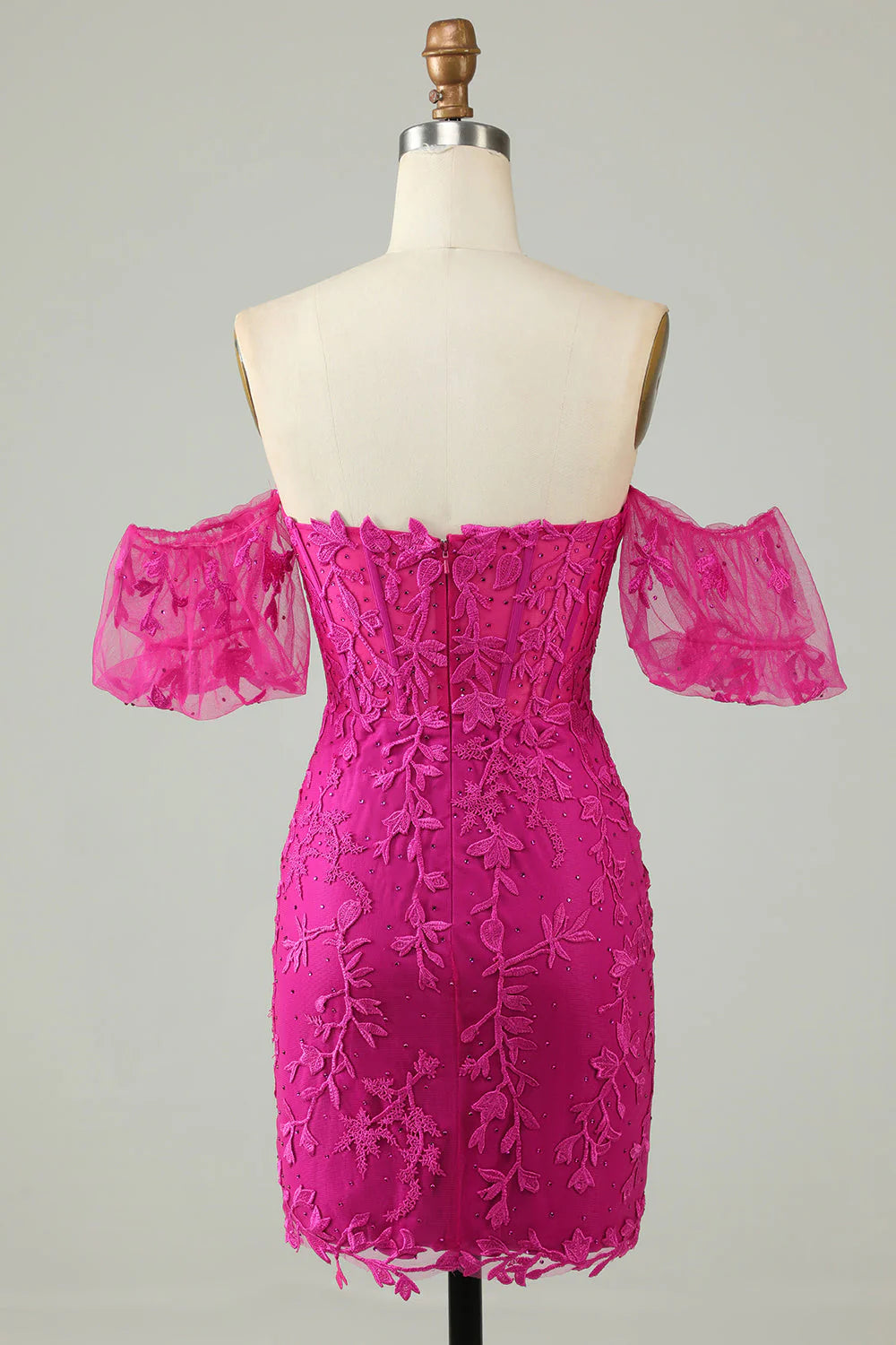 Fuchsia Off the Shoulder Bodycon Appliques Full Of Charm Homecoing Dress